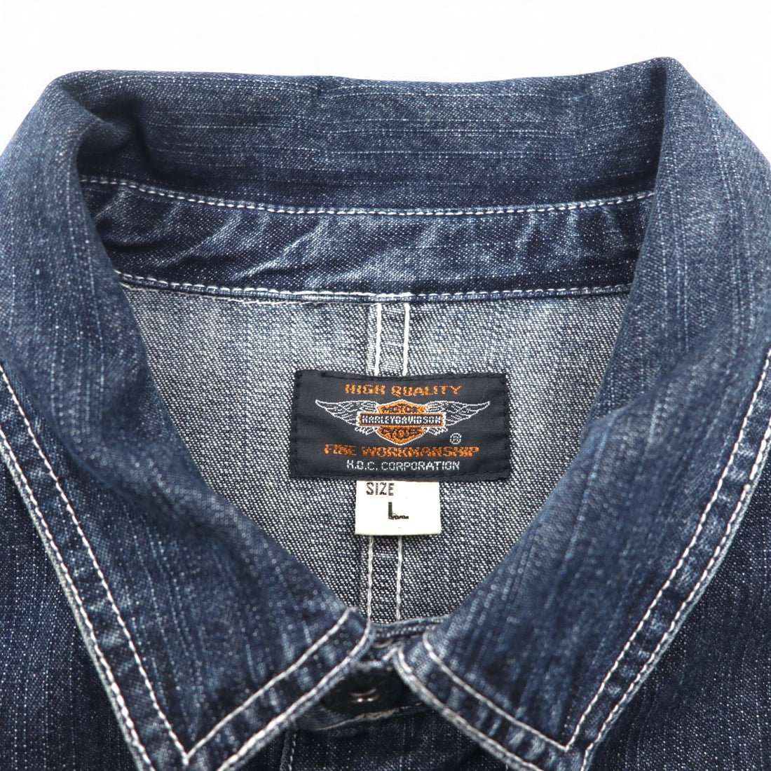HARLEY DAVIDSON Denim Coverall L Indigo Blue Cotton Patch