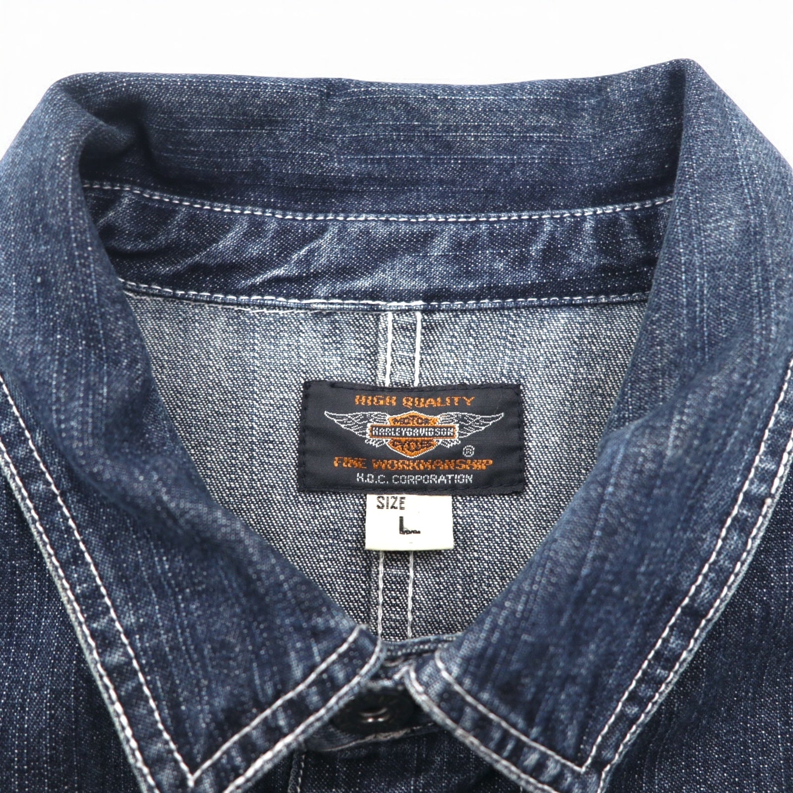 HARLEY DAVIDSON デニム カバーオール L インディゴ ブルー コットン ワッペン