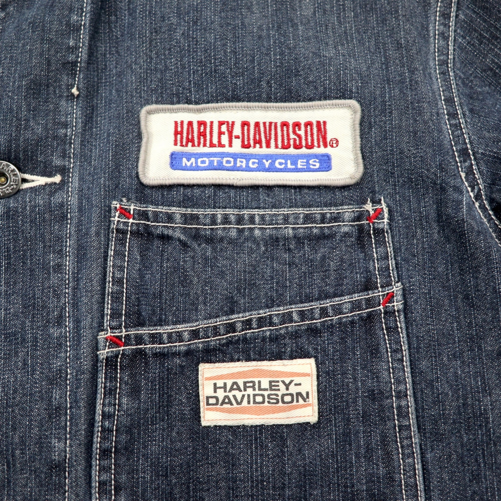 HARLEY DAVIDSON デニム カバーオール L インディゴ ブルー コットン ワッペン