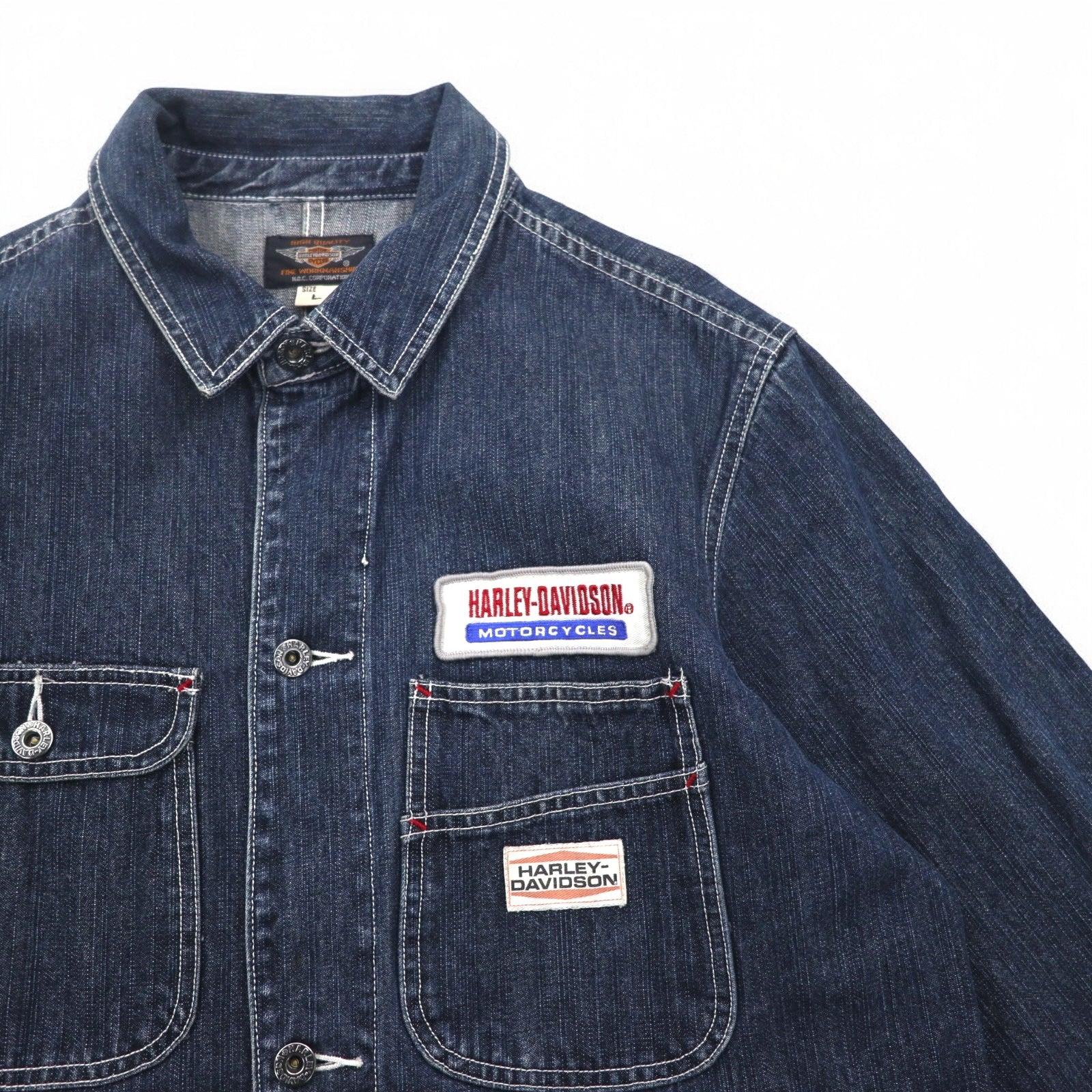 HARLEY DAVIDSON デニム カバーオール L インディゴ ブルー コットン ワッペン