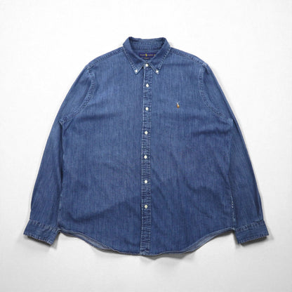 Ralph Lauren デニム ボタンダウン シャツ 2XL CLASSIC FIT インディゴ スモールポニー刺繡