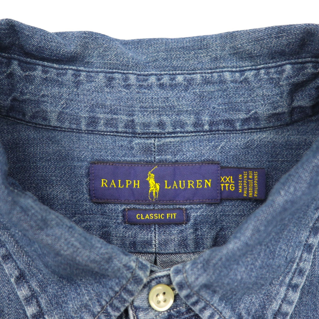 Ralph Lauren denim button-down shirt, size 2XL, classic fit, indigo with small pony embroidery