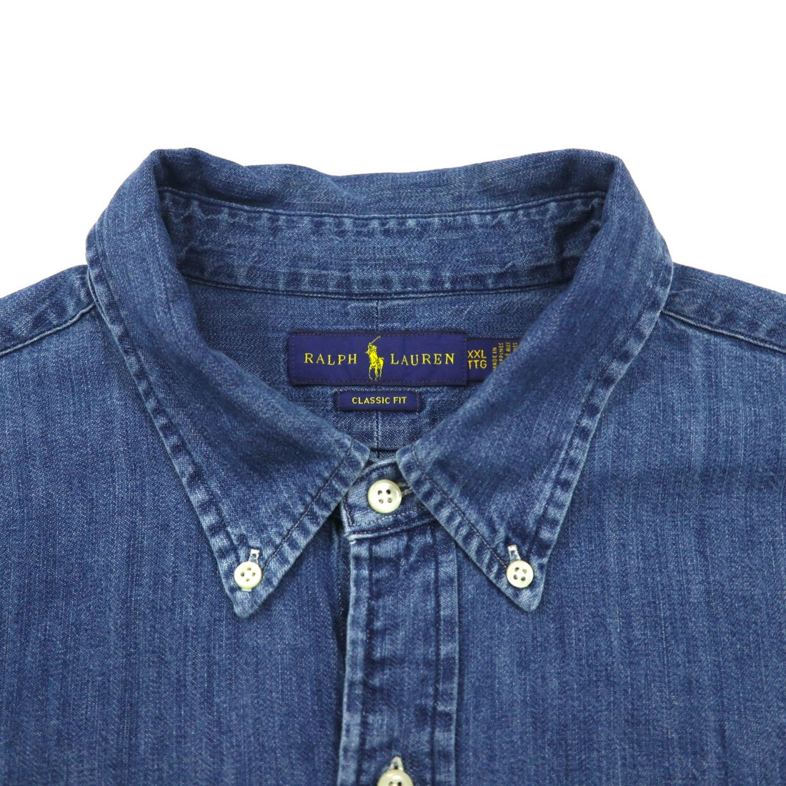 Ralph Lauren denim button-down shirt, size 2XL, classic fit, indigo with small pony embroidery