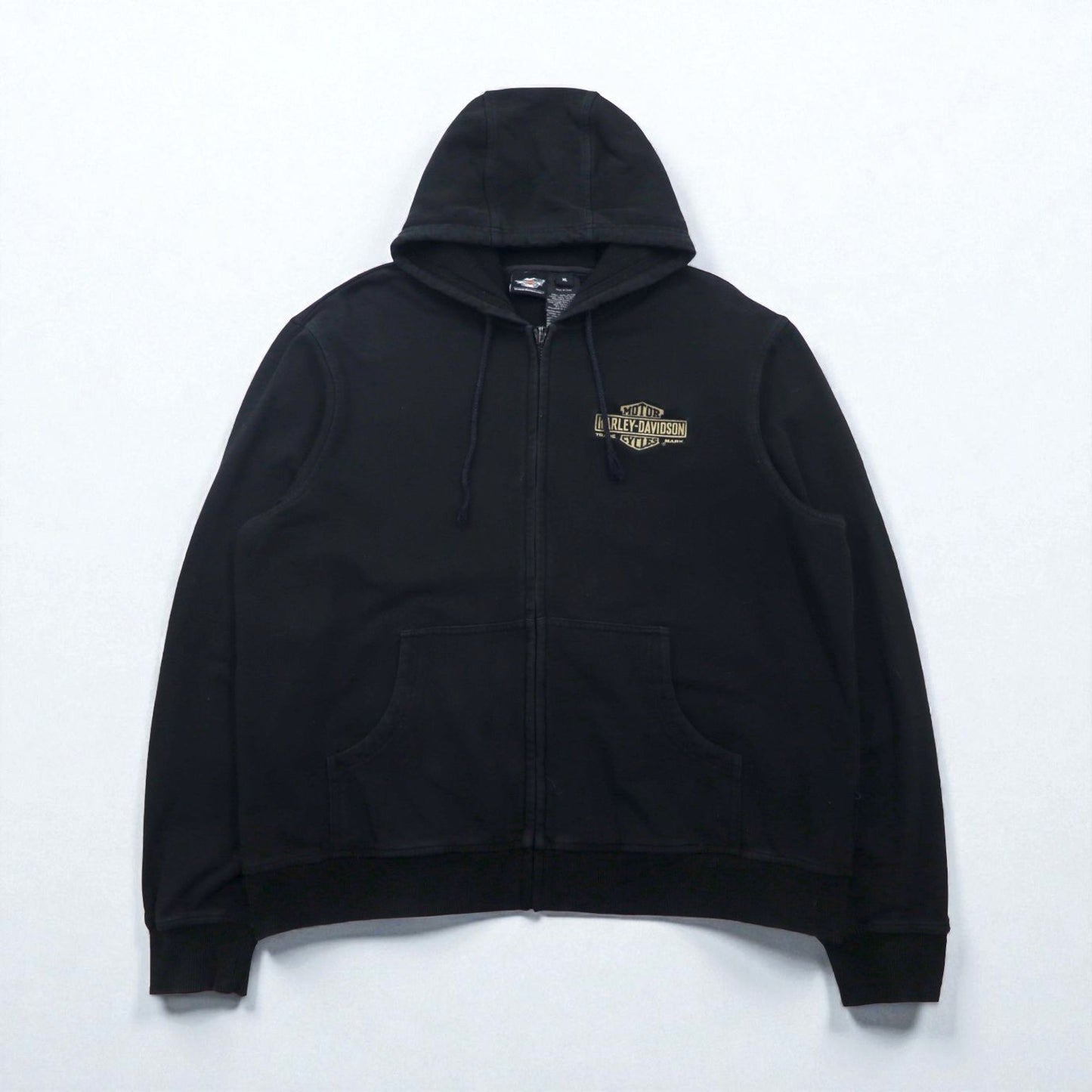 HARLEY DAVIDSON ジップパーカー XL ブラック 短丈 ワンポイントロゴ 刺繍 オーバーサイズ