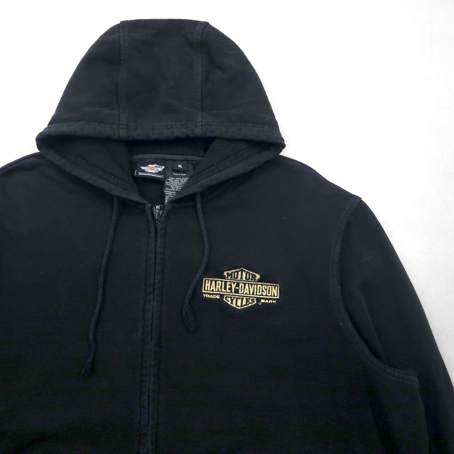 HARLEY DAVIDSON ジップパーカー XL ブラック 短丈 ワンポイントロゴ 刺繍 オーバーサイズ