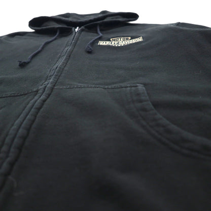 HARLEY DAVIDSON ジップパーカー XL ブラック 短丈 ワンポイントロゴ 刺繍 オーバーサイズ