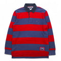 TOMMY HILFIGER Rugby Shirt L Navy Red Border Cotton One Point Logo Embroidery