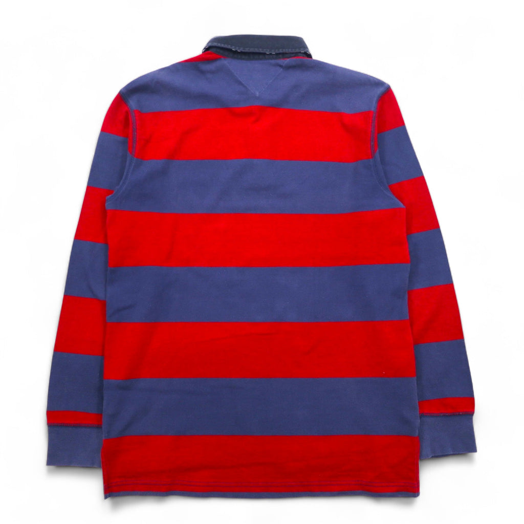 TOMMY HILFIGER Rugby Shirt L Navy Red Border Cotton One Point Logo Embroidery