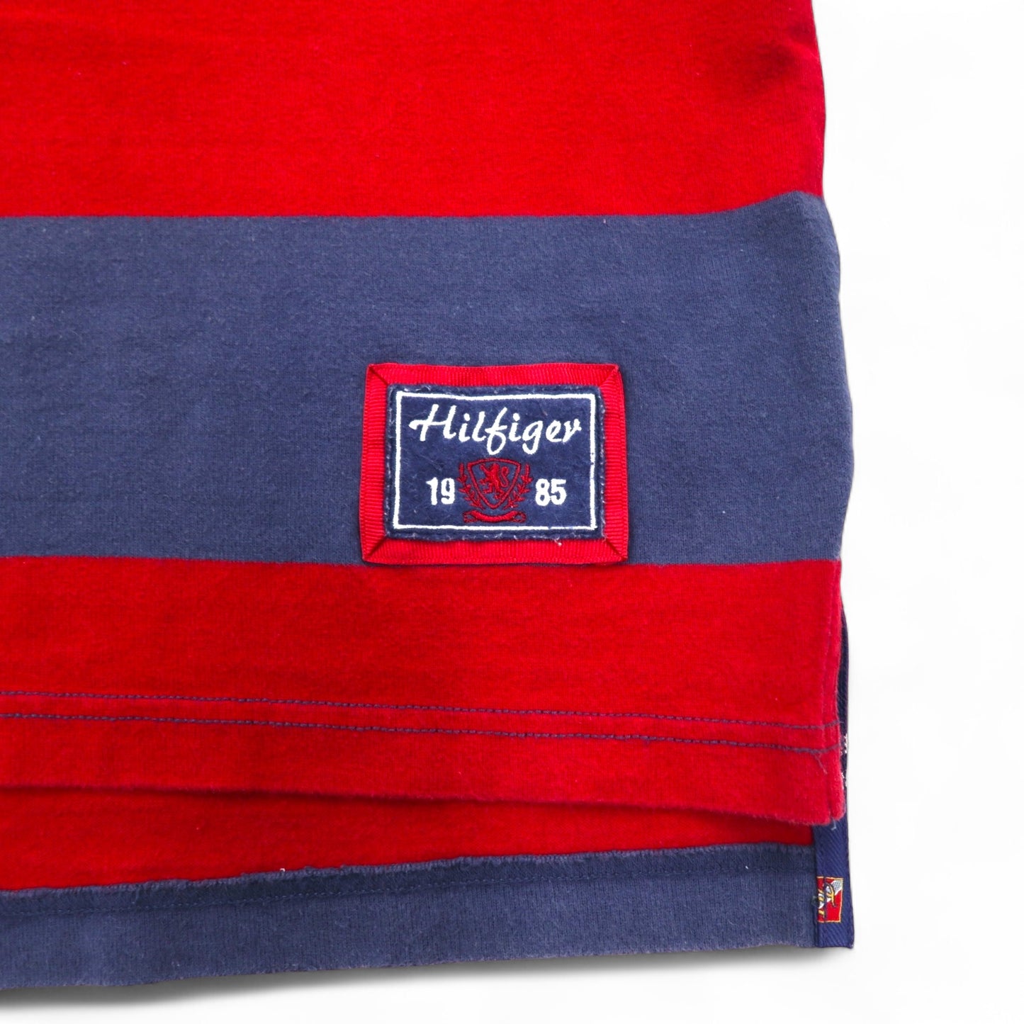 TOMMY HILFIGER ラガーシャツ L ネイビー レッド ボーダー コットン ワンポイントロゴ刺繍
