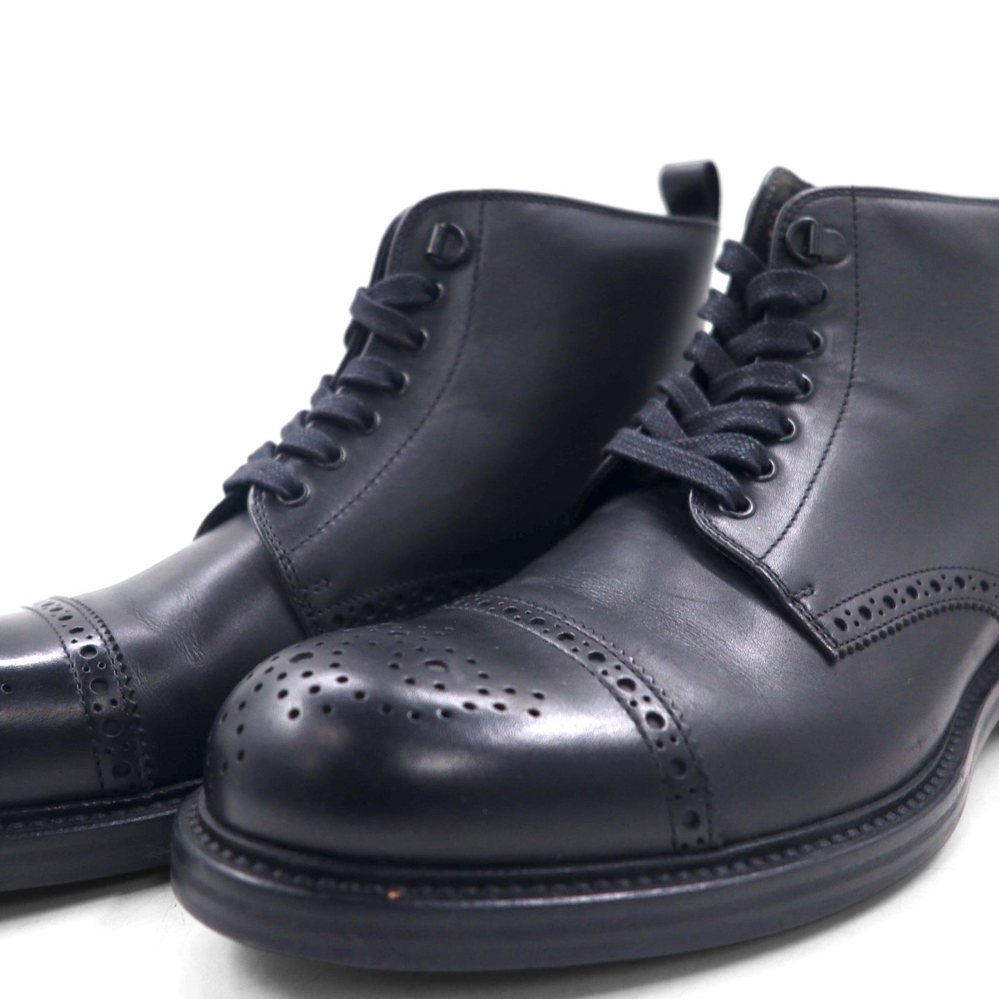 HUGO BOSS ブローグ キャップトゥ ショートブーツ 27cm レザー ラグソール メダリオン 50228355 イタリア製