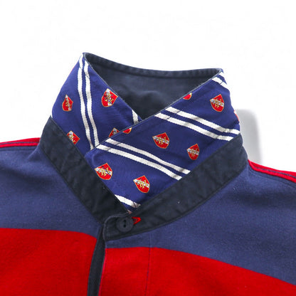 TOMMY HILFIGER ラガーシャツ L ネイビー レッド ボーダー コットン ワンポイントロゴ刺繍