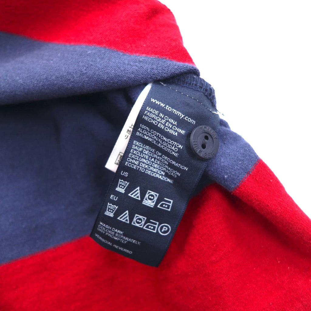 TOMMY HILFIGER Rugby Shirt L Navy Red Border Cotton One Point Logo Embroidery
