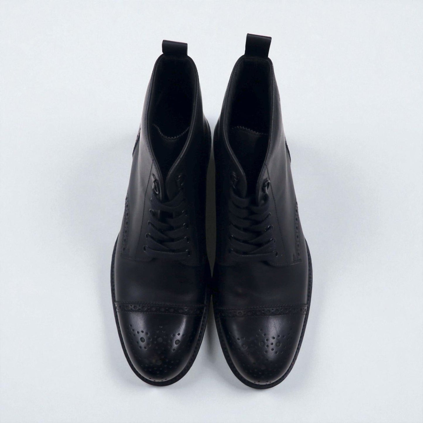 HUGO BOSS ブローグ キャップトゥ ショートブーツ 27cm レザー ラグソール メダリオン 50228355 イタリア製