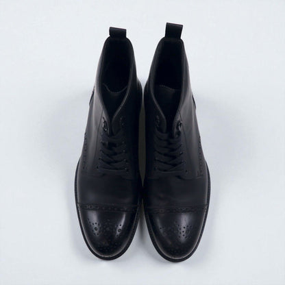 HUGO BOSS ブローグ キャップトゥ ショートブーツ 27cm レザー ラグソール メダリオン 50228355 イタリア製