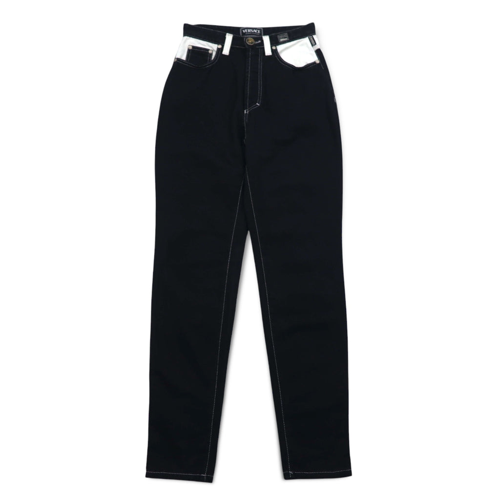 VERSACE JEANS COUTURE イタリア製 ハイウエスト テーパード デニムパンツ M ブラック メデューサ ジッパーフライ