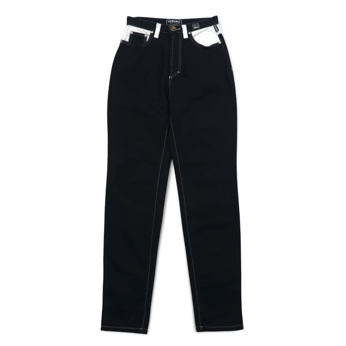 VERSACE JEANS COUTURE Made in Italy High Waist Tapered Denim Pants M Black Medusa Zipper Fly