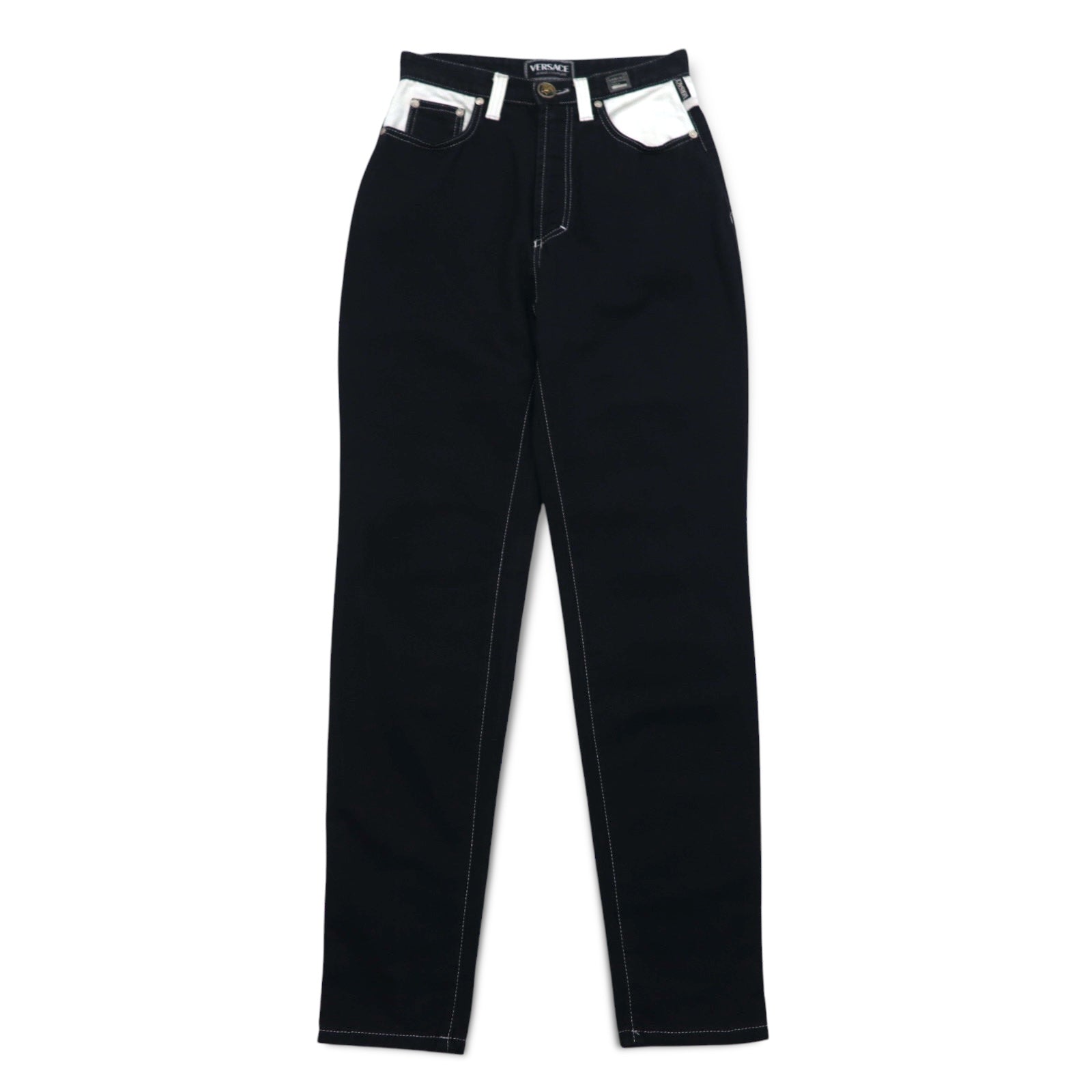 VERSACE JEANS COUTURE イタリア製 ハイウエスト テーパード デニムパンツ M ブラック メデューサ ジッパーフライ