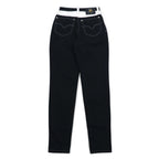 VERSACE JEANS COUTURE イタリア製 ハイウエスト テーパード デニムパンツ M ブラック メデューサ ジッパーフライ