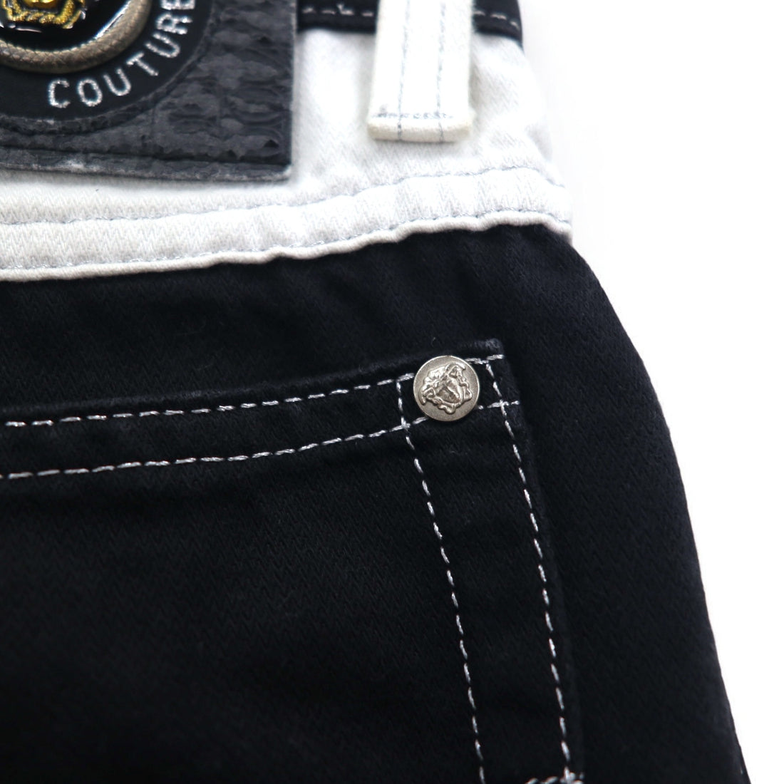VERSACE JEANS COUTURE イタリア製 ハイウエスト テーパード デニムパンツ M ブラック メデューサ ジッパーフライ