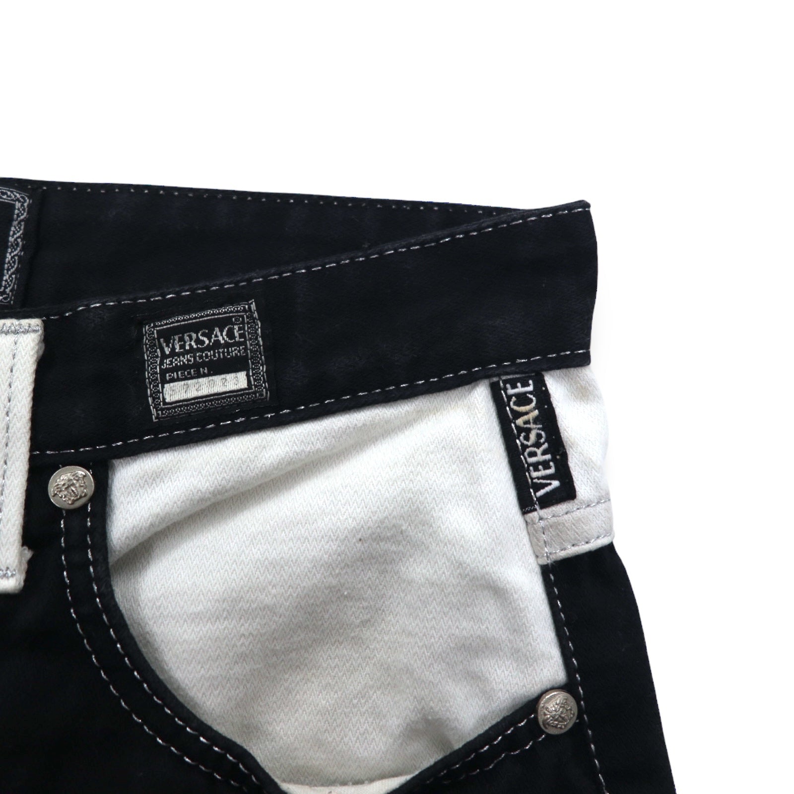 VERSACE JEANS COUTURE イタリア製 ハイウエスト テーパード デニムパンツ M ブラック メデューサ ジッパーフライ