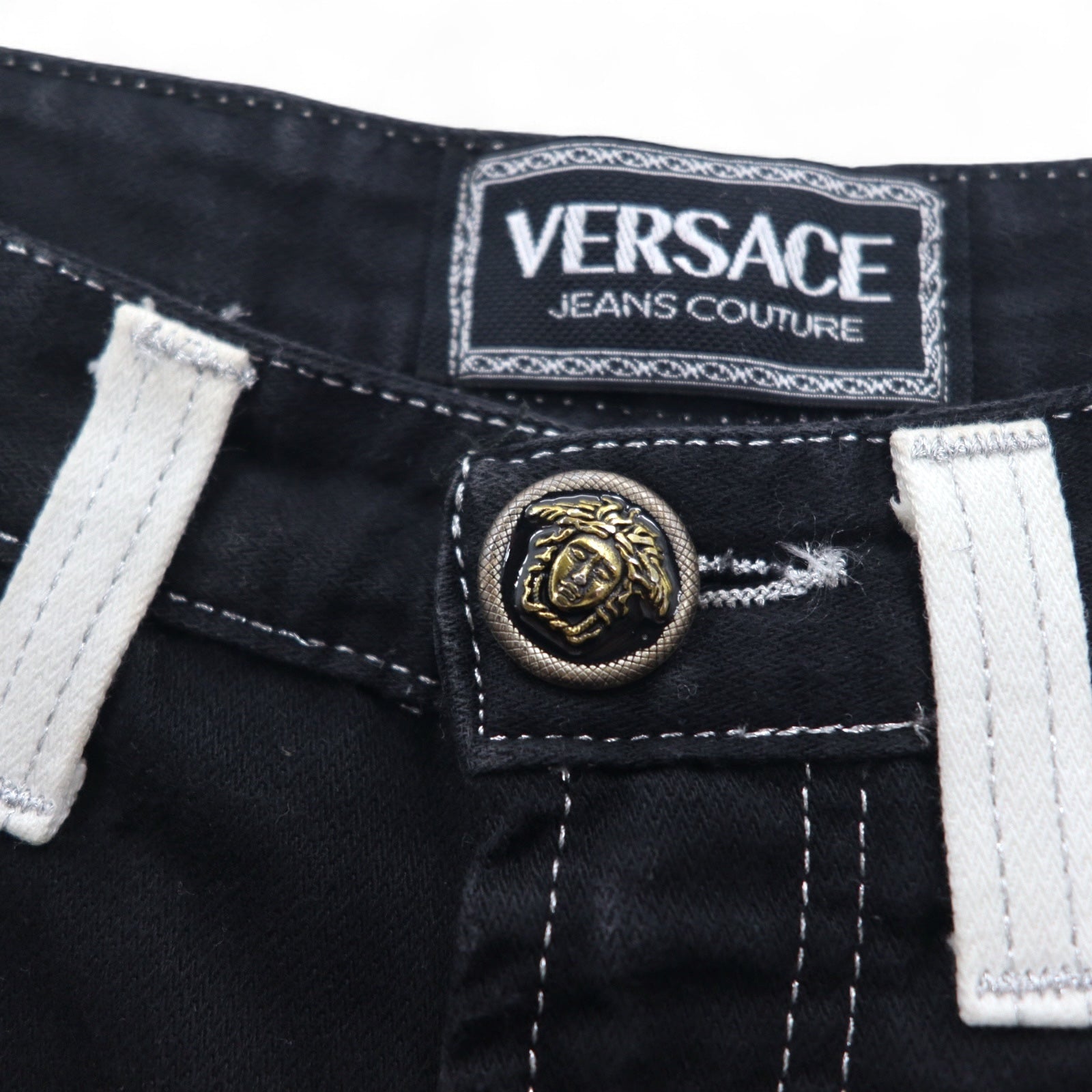 VERSACE JEANS COUTURE イタリア製 ハイウエスト テーパード デニムパンツ M ブラック メデューサ ジッパーフライ