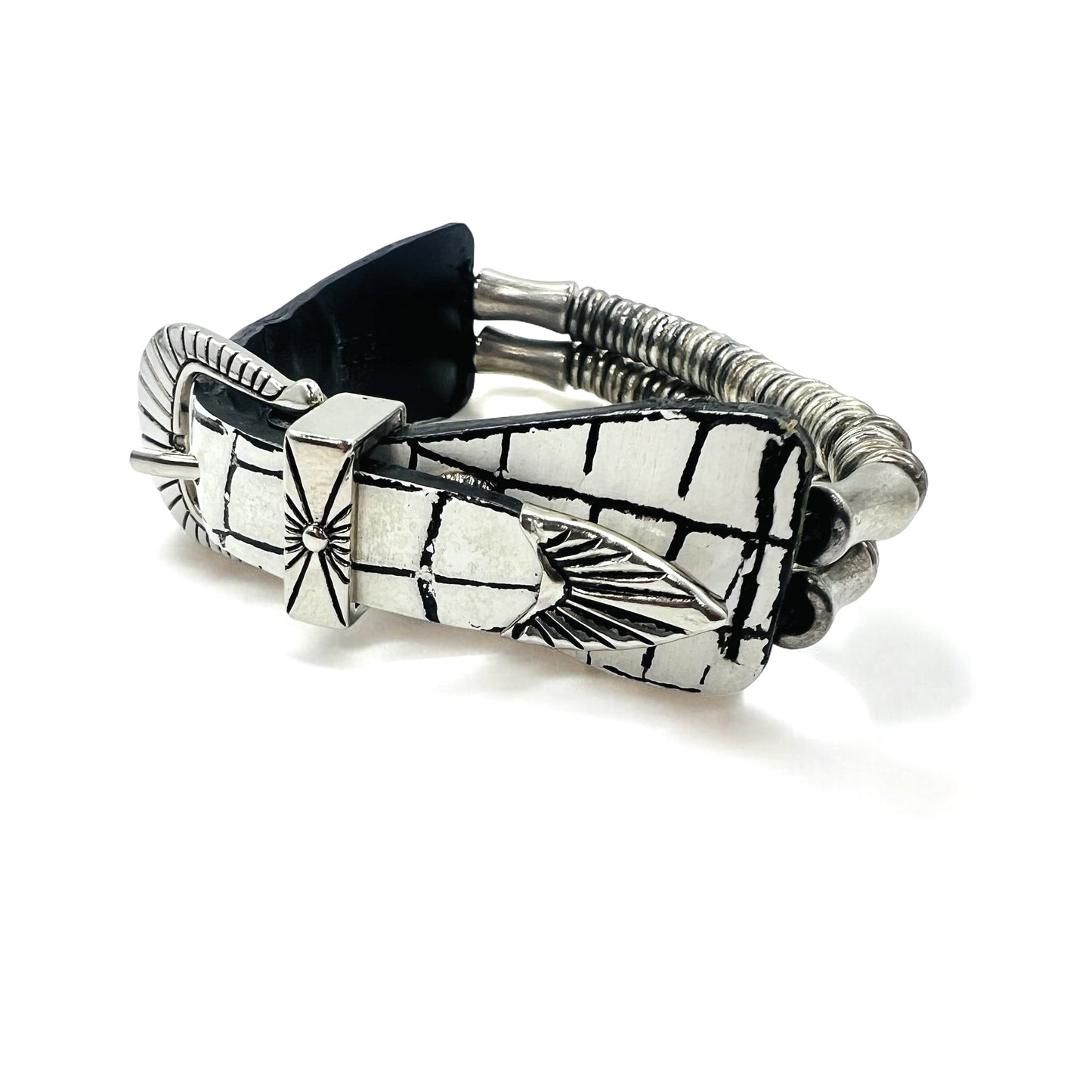 TOGA VIRILIS ブレスレット BEADS LEATHER BANGLE バングル ホワイト レザー メタル 23SS