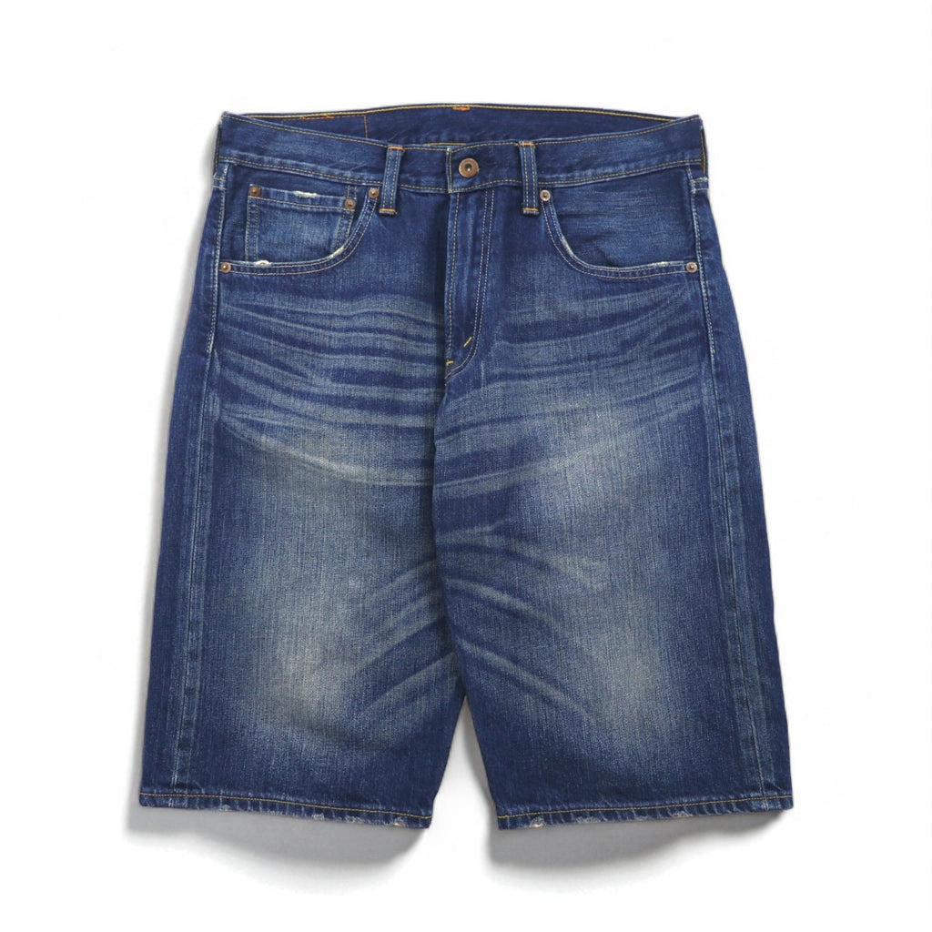 Levi's 503 ショート デニムパンツ ハーフパンツ ジーンズ L インディゴ ダメージ加工 レザーパッチ SP503-0019
