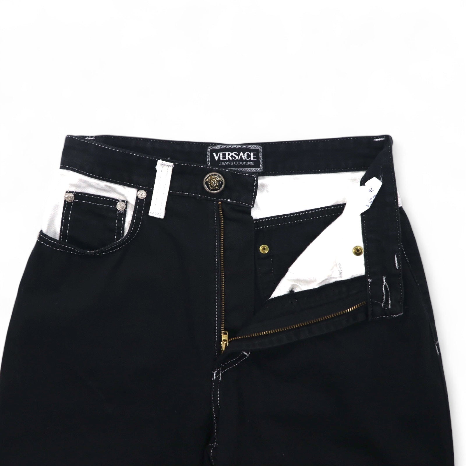 VERSACE JEANS COUTURE イタリア製 ハイウエスト テーパード デニムパンツ M ブラック メデューサ ジッパーフライ