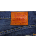 Levi's 503 ショート デニムパンツ ハーフパンツ ジーンズ L インディゴ ダメージ加工 レザーパッチ SP503-0019