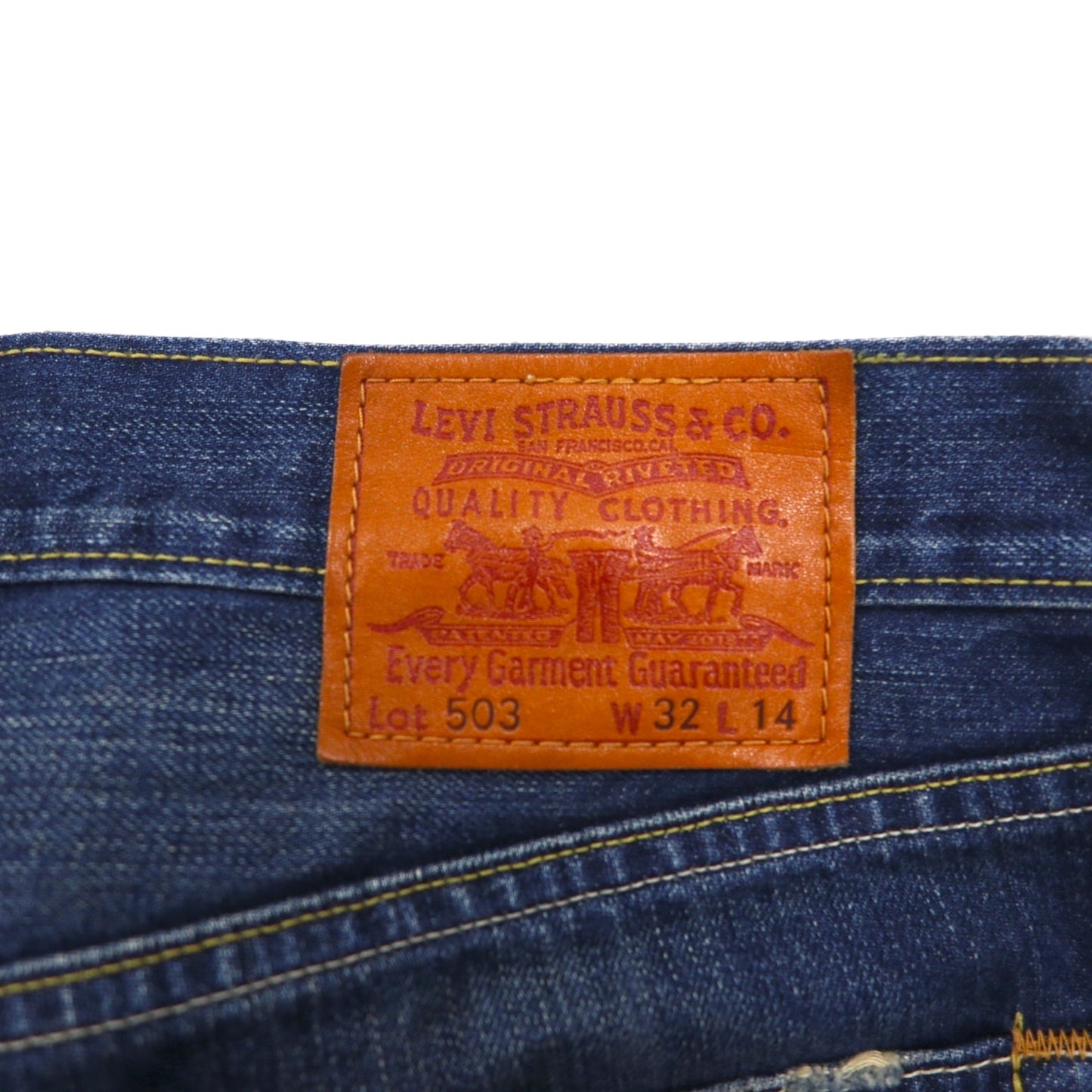 Levi's 503 Short Denim Pants, Size L, Indigo with Distressed Leather Patches, SP503-0019