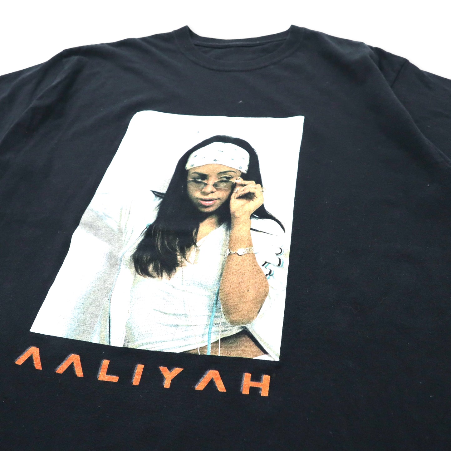 AALIYAH ラップ Tシャツ XL ブラック フォトプリント コットン ビッグサイズ