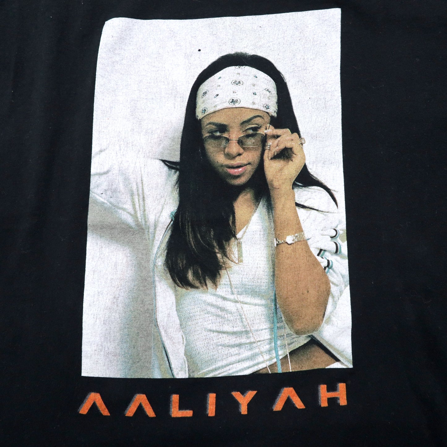 AALIYAH ラップ Tシャツ XL ブラック フォトプリント コットン ビッグサイズ