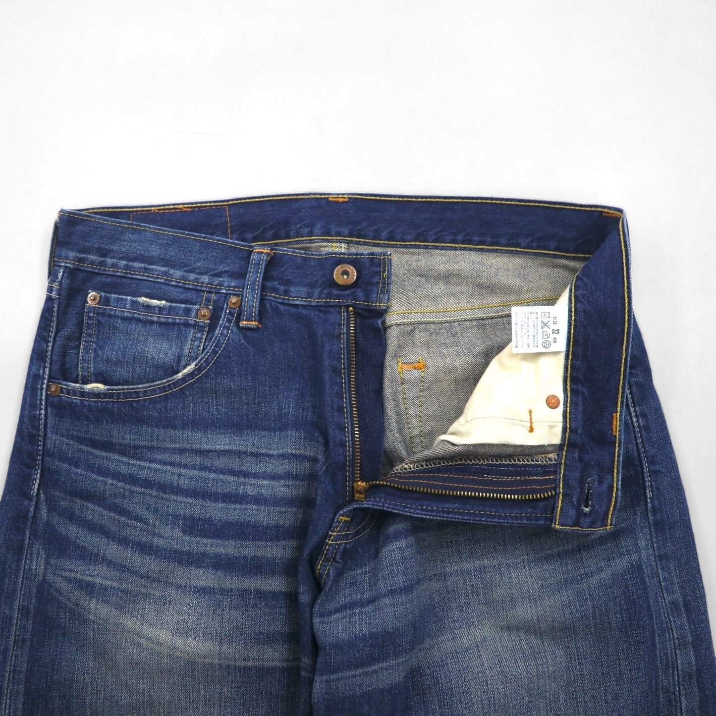 Levi's 503 Short Denim Pants, Size L, Indigo with Distressed Leather Patches, SP503-0019