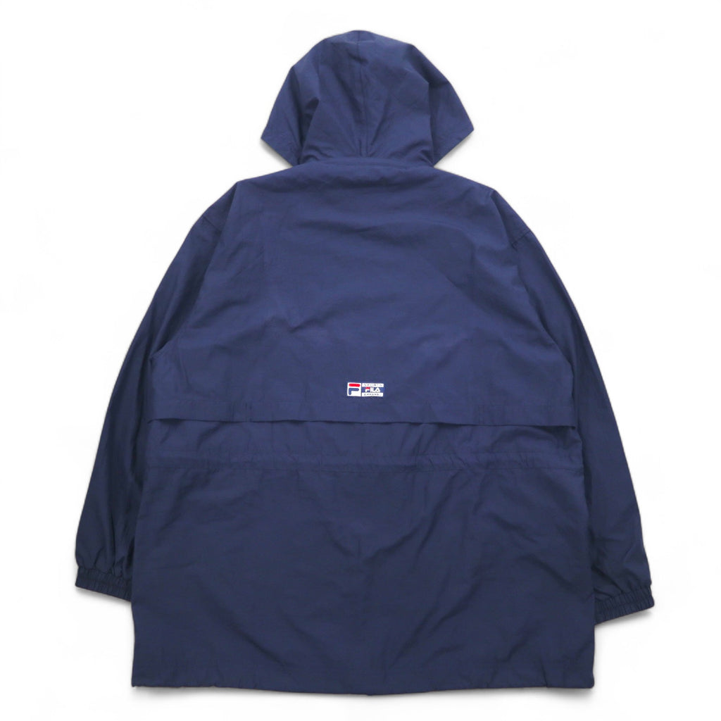 FILA 90年代 ナイロンパーカー XL ネイビー メッシュライナー フード着脱式 ドローコード