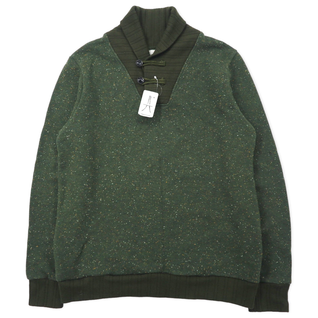 日本然リトテ-古着オンライン-BLUE / BLUE ショールカラー スウェット ONE カーキ コットン カラーネップ 日本製 未使用品-BLUE / BLUE Shawl collar Sweatshirt ONE Khaki Cotton collar NEP Japan Made Unused
