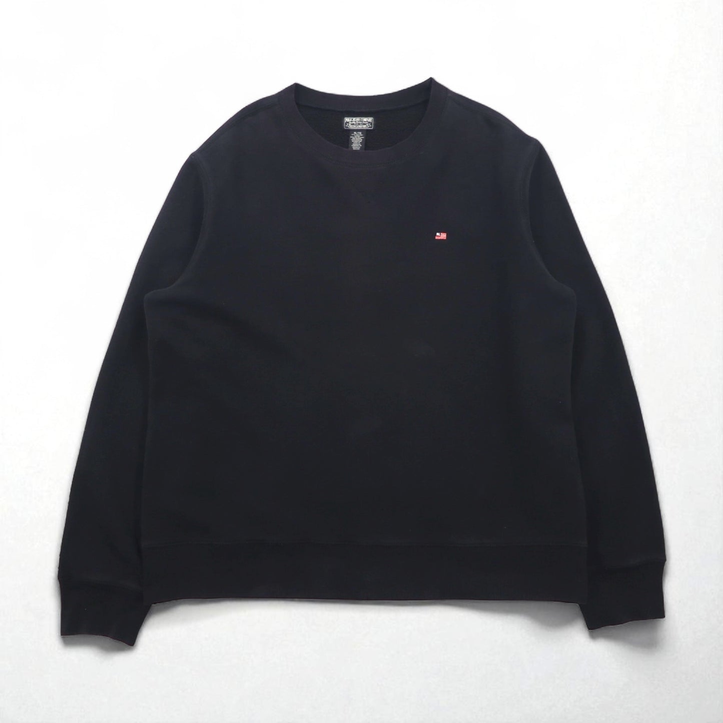 POLO JEANS COMPANY RALPH LAUREN 前V クルーネック スウェット XL ブラック 無地 ワンポイントロゴ刺繍