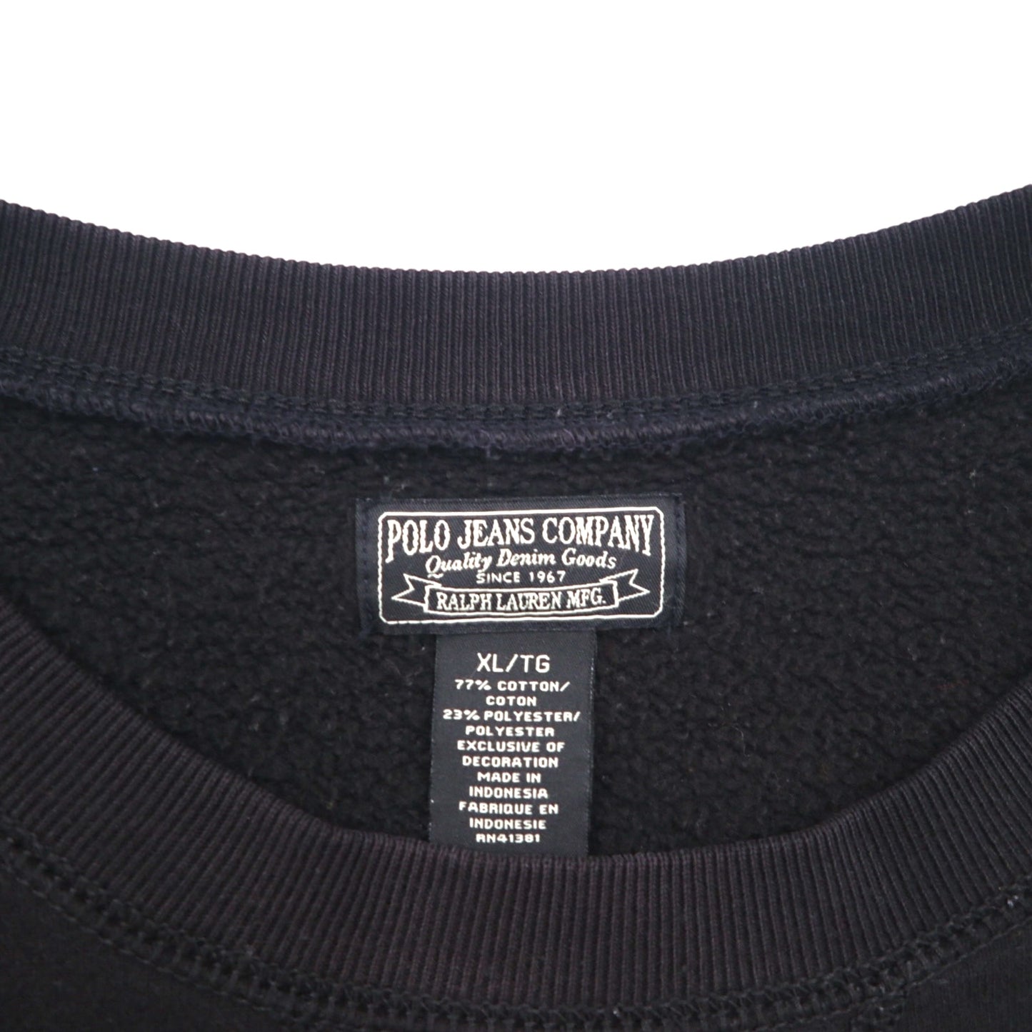 POLO JEANS COMPANY RALPH LAUREN 前V クルーネック スウェット XL ブラック 無地 ワンポイントロゴ刺繍