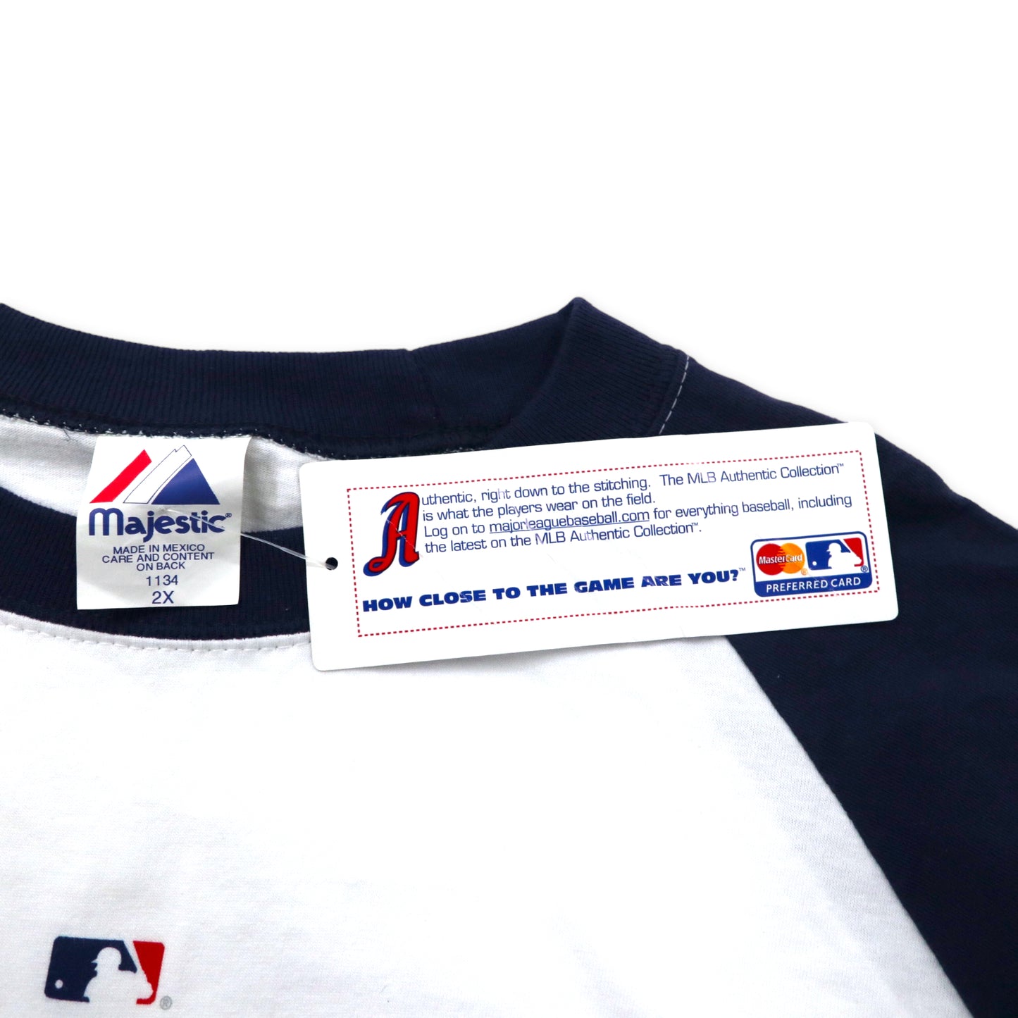 majestic 00年代 MLB AUTHENTIC COLLECTION ベースボール ラグランTシャツ 2X ホワイト ネイビー コットン Atlanta ビッグサイズ メキシコ製 未使用品