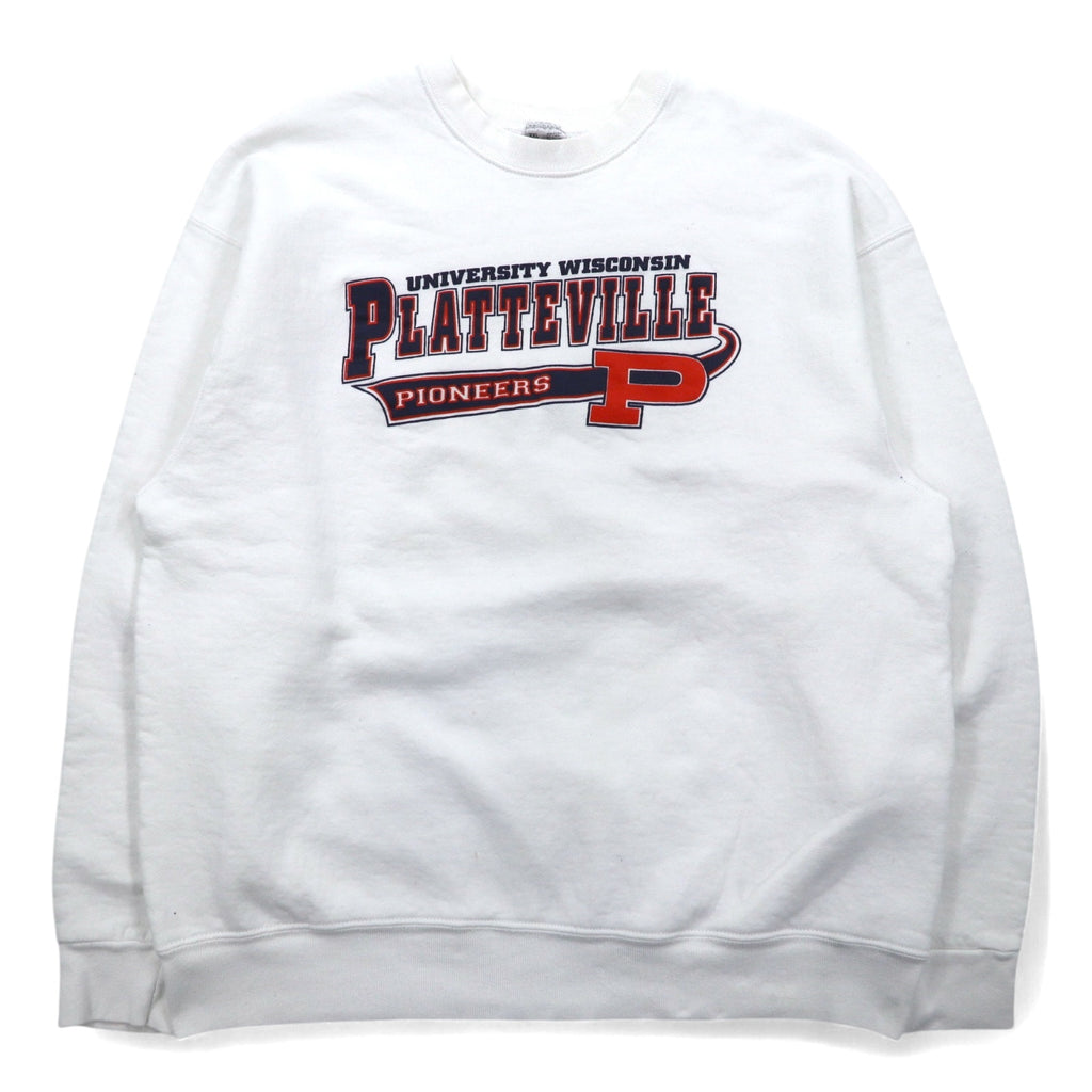 USA made 90s FRUIT OF THE LOOM print sweatshirt XXL white NCAA Wisconsin Platteville Pioneers