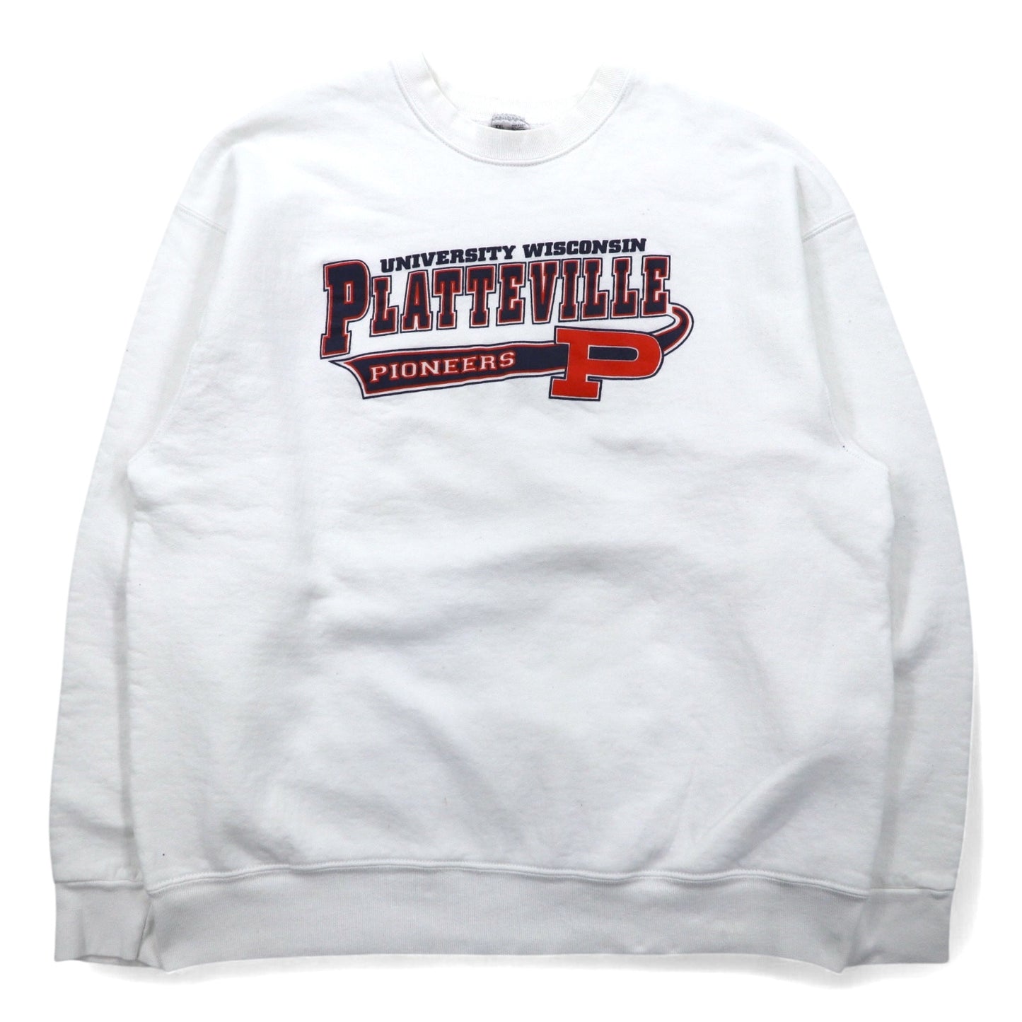 USA製 90年代 FRUIT OF THE LOOM プリント スウェット XXL ホワイト NCAA Wisconsin Platteville Pioneers