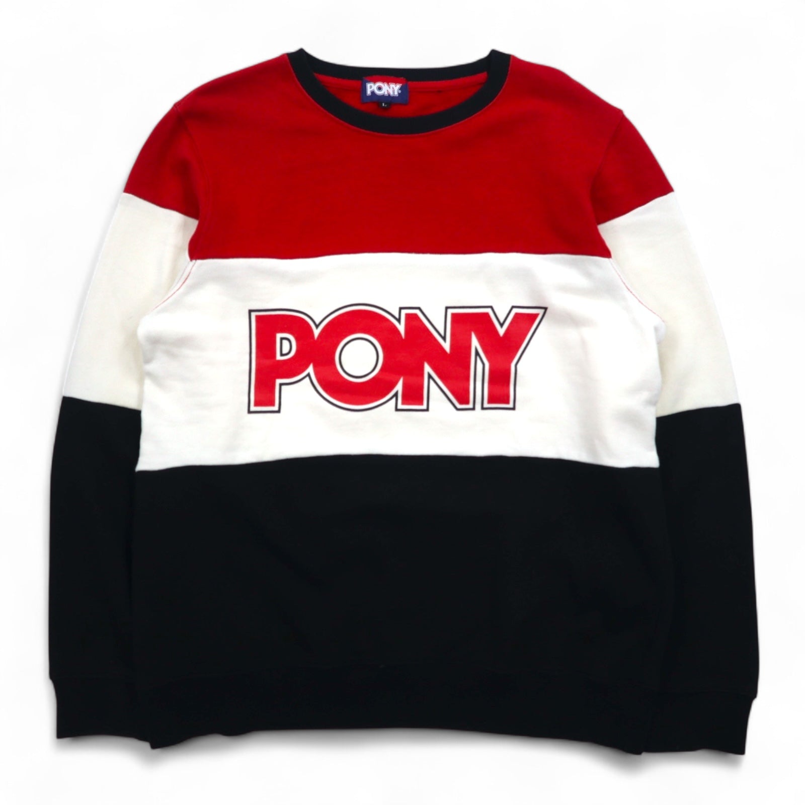 Vintage PONY Crewneck Sweatshirt スウェット L レッド ホワイト ブラック トリコロール