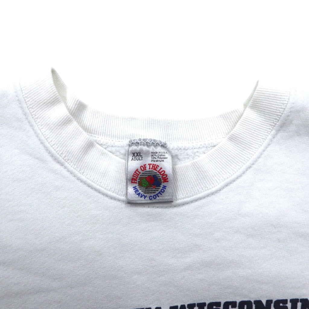 USA made 90s FRUIT OF THE LOOM print sweatshirt XXL white NCAA Wisconsin Platteville Pioneers