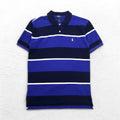 Polo by Ralph Lauren 90s Striped Polo Shirt, Medium, Navy, Blue, Pique, Small Pony Embroidery, Made in Peru