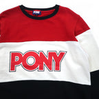 Vintage PONY Crewneck Sweatshirt スウェット L レッド ホワイト ブラック トリコロール