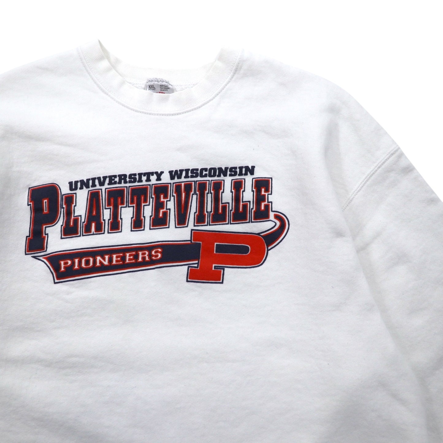 USA製 90年代 FRUIT OF THE LOOM プリント スウェット XXL ホワイト NCAA Wisconsin Platteville Pioneers