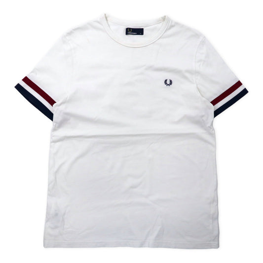 FRED PERRY ワンポイントロゴTシャツ M ホワイト コットン Striped Cuff Tee M1533