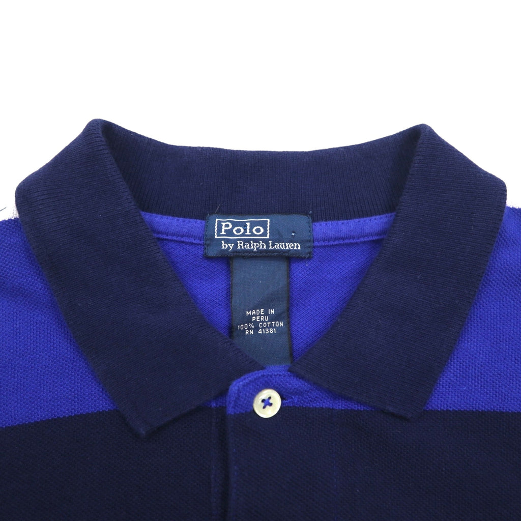Polo by Ralph Lauren 90s Striped Polo Shirt, Medium, Navy, Blue, Pique, Small Pony Embroidery, Made in Peru