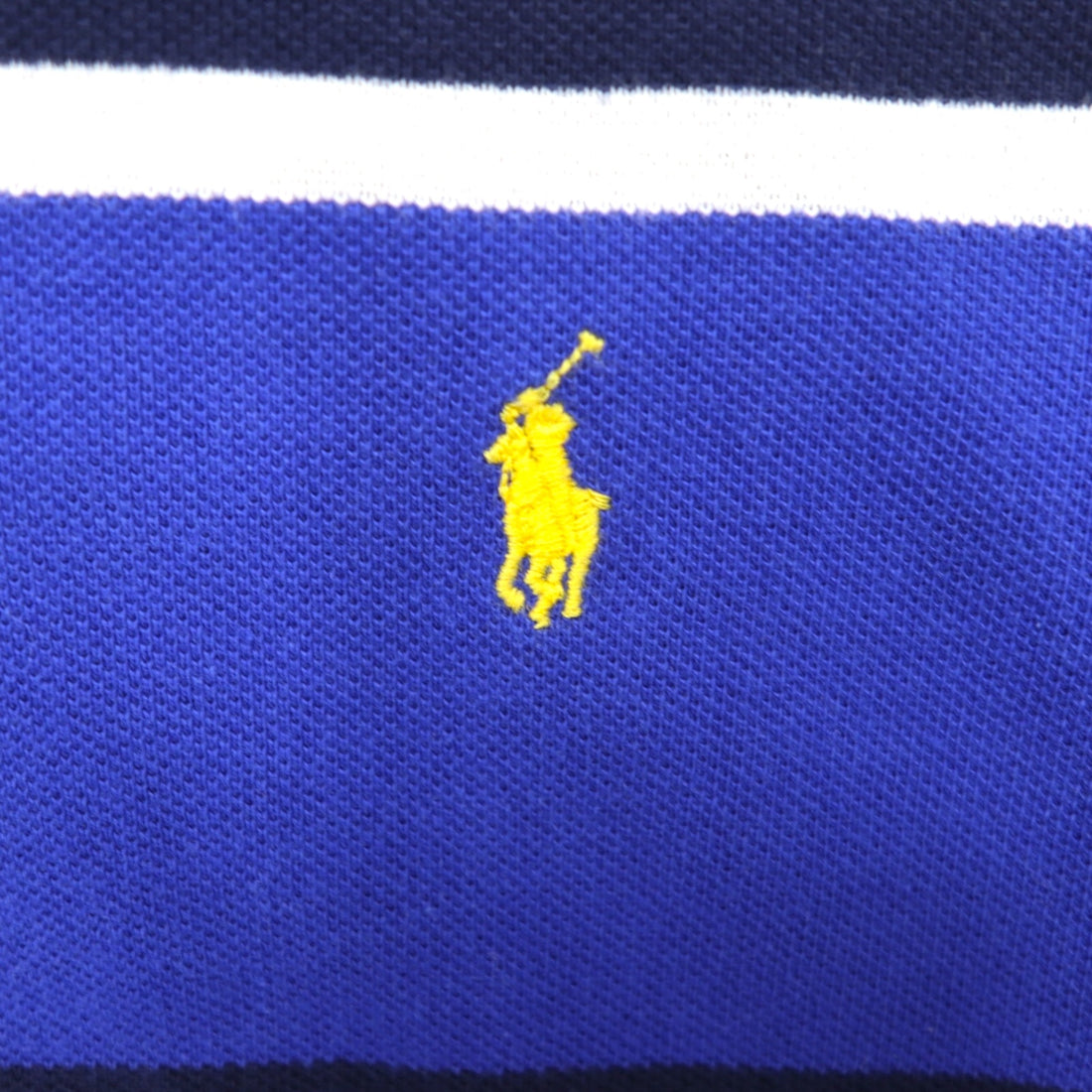 Polo by Ralph Lauren 90s Striped Polo Shirt, Medium, Navy, Blue, Pique, Small Pony Embroidery, Made in Peru