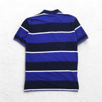 Polo by Ralph Lauren 90s Striped Polo Shirt, Medium, Navy, Blue, Pique, Small Pony Embroidery, Made in Peru
