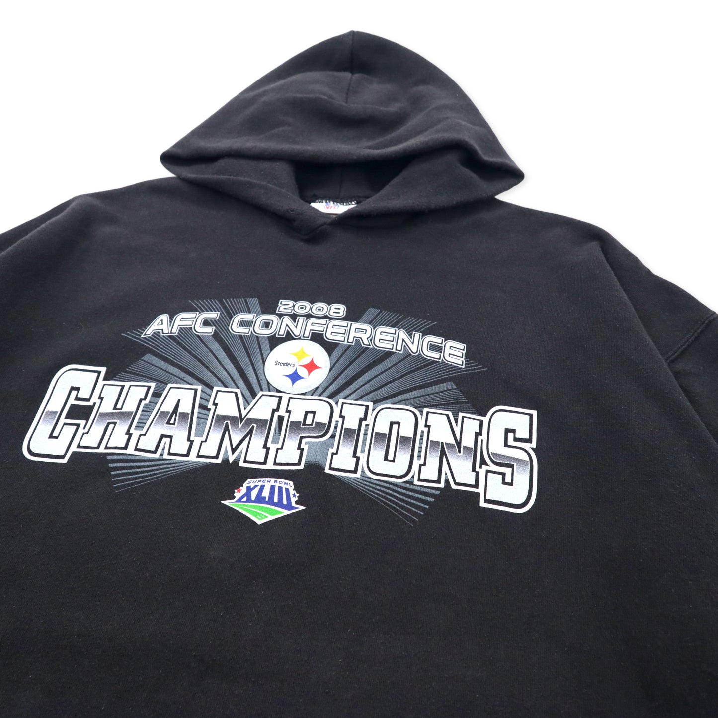 NFL Pittsburgh Steelers ビッグサイズ プルオーバーパーカー XXL ブラック コットン 裏起毛 2008 AFC CONFERENCE CHAMPIONS